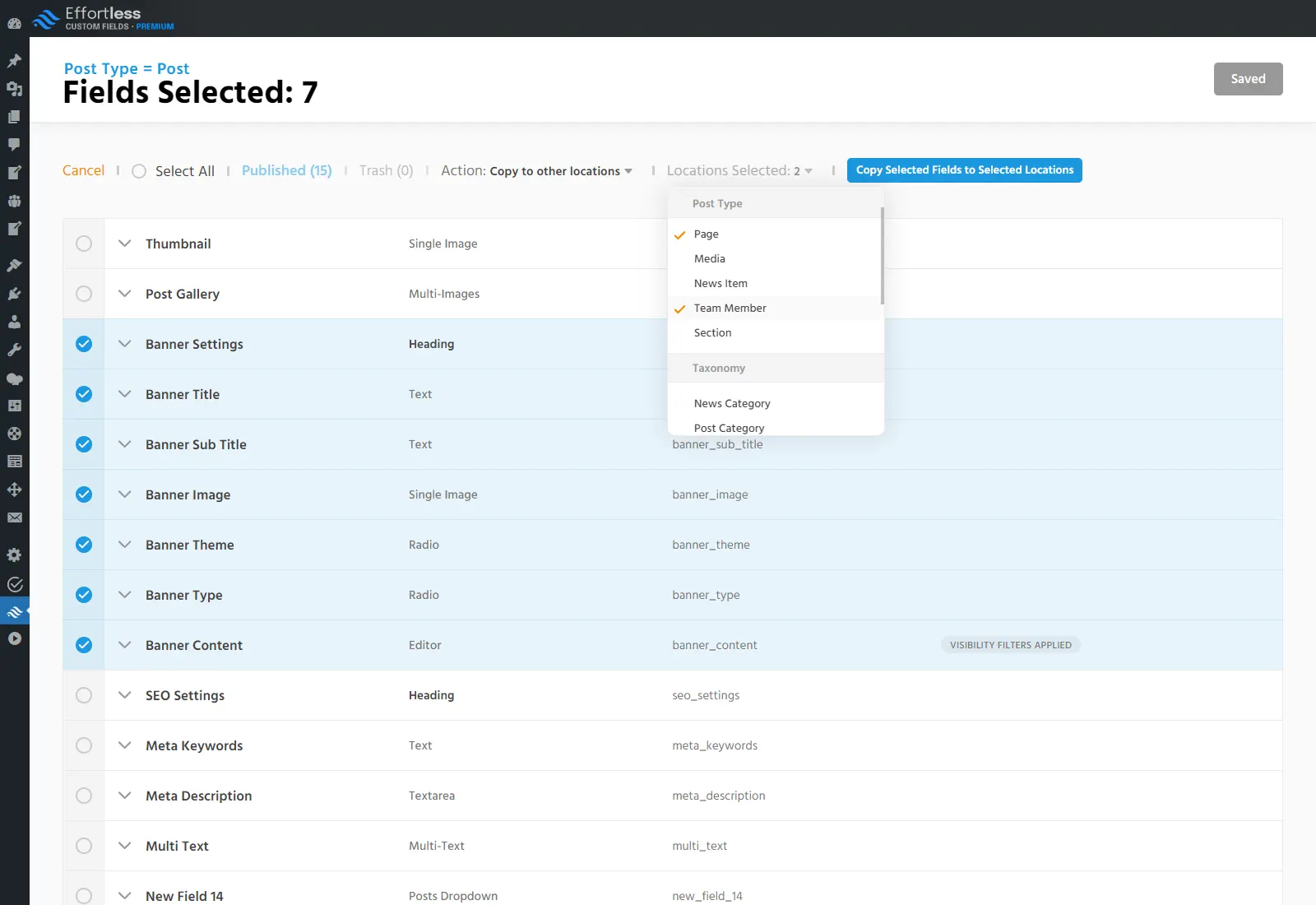 Easily copy fields to other locations