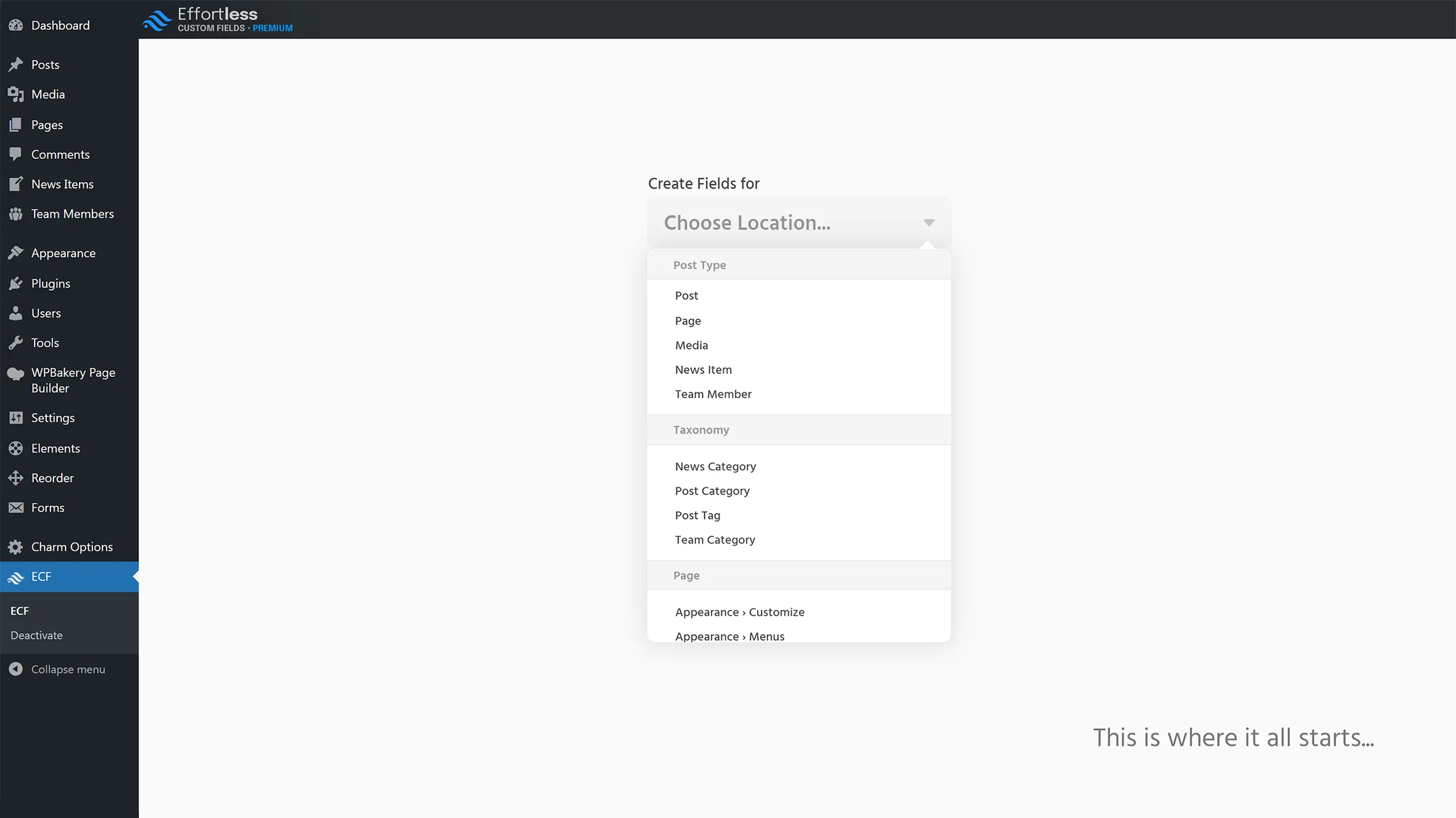 Effortless Custom Fields Index Page