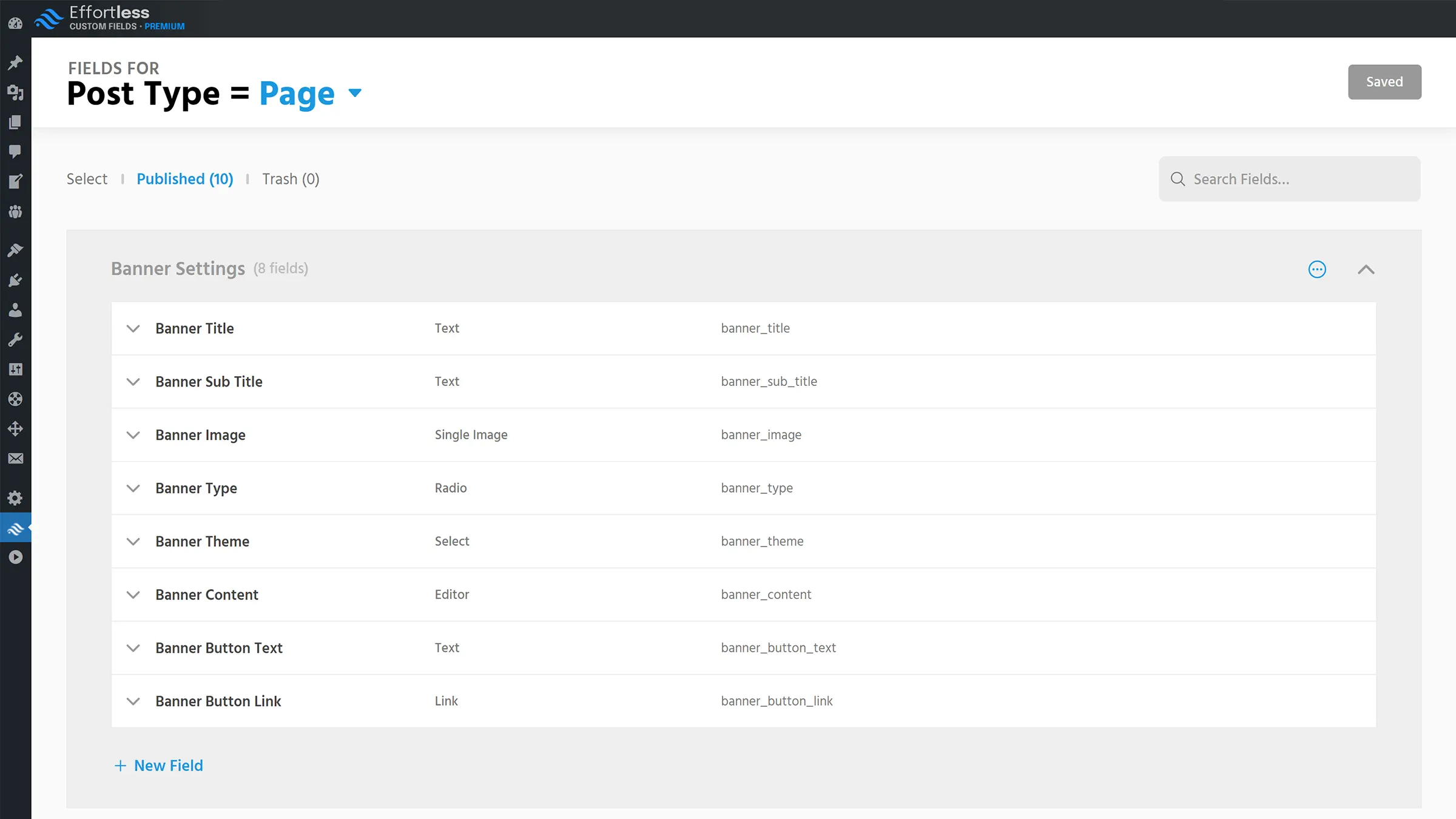 Effortless Custom Fields — fields for post-type=page